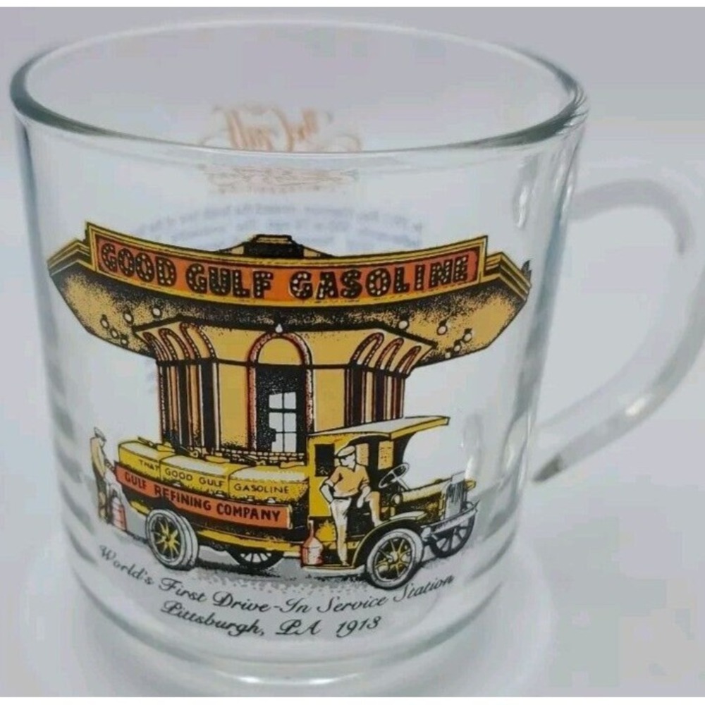 Vtg Gulf‎ Gas Oil Glass Cup 1st Service Station Pittsburgh 1913 Collector Series